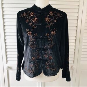 New COLDWATER CREEK Black Velvet Embroidered Jacket Size Petite Small